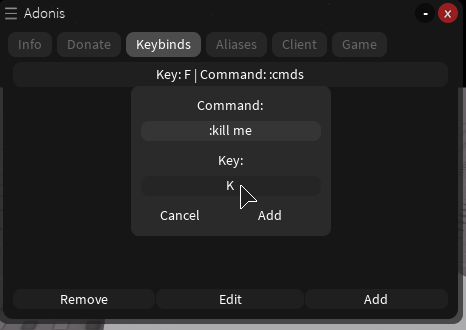 The keybinds tab